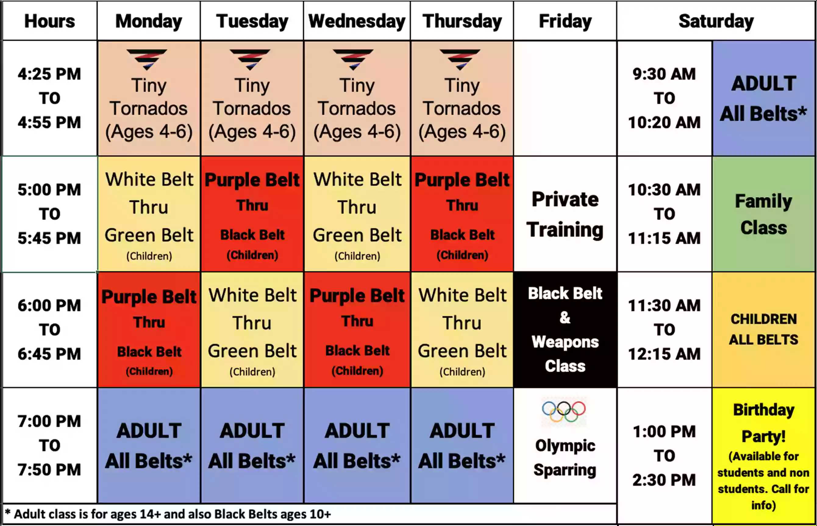 Jin Martial Arts Class Schedule